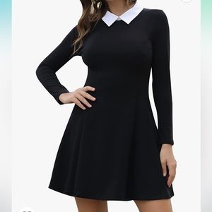 🔥 Aphratti Wednesday Adams Peter Pan Collar Long Sleeve Black Mini Dress
